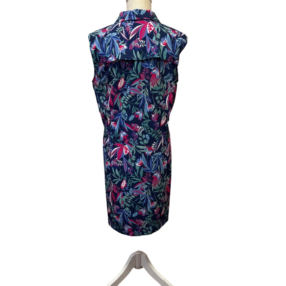 Reel Legends Mariner Shirt Dress Womens XL Navy Blue Tropical Floral Vented Back - Picture 3 of 8
